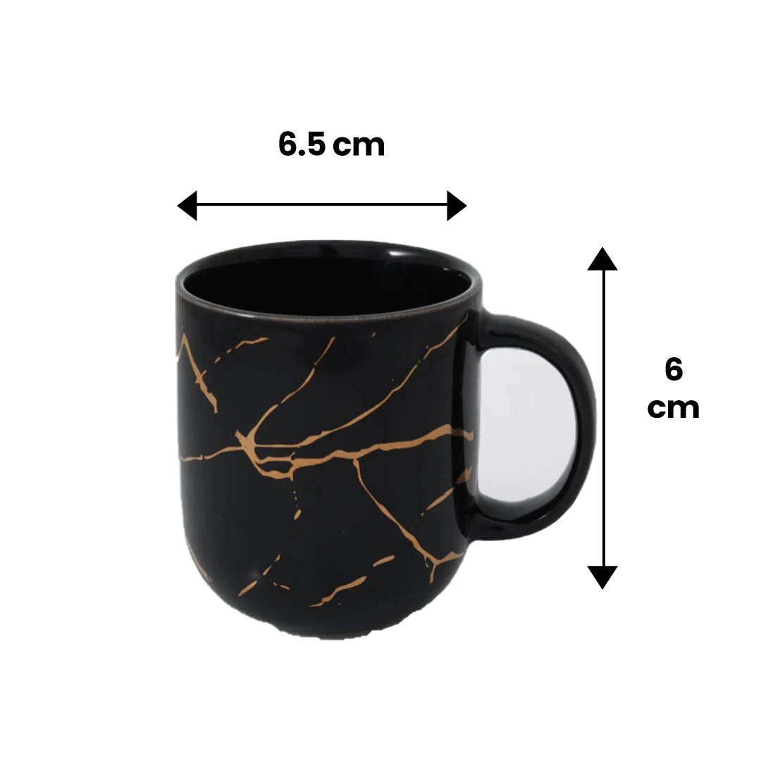 180 ML Coupe Mug Black With 24K Gold Marble(Pack of Four)