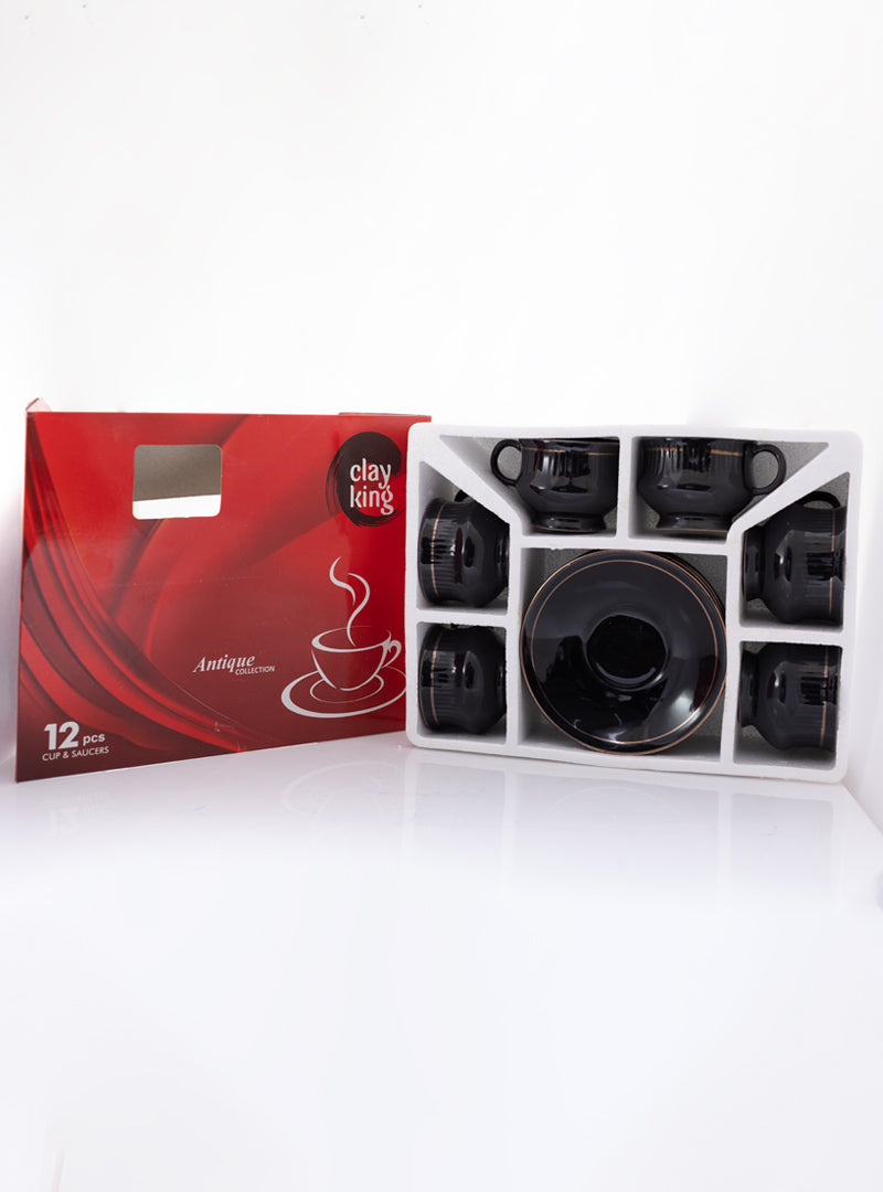 Cup Saucer Black Gold Line