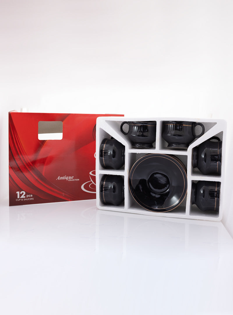 Cup Saucer Black Gold Line