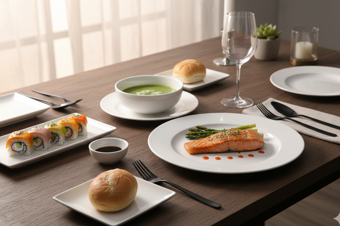 15 PCS Plain White Dinner Set