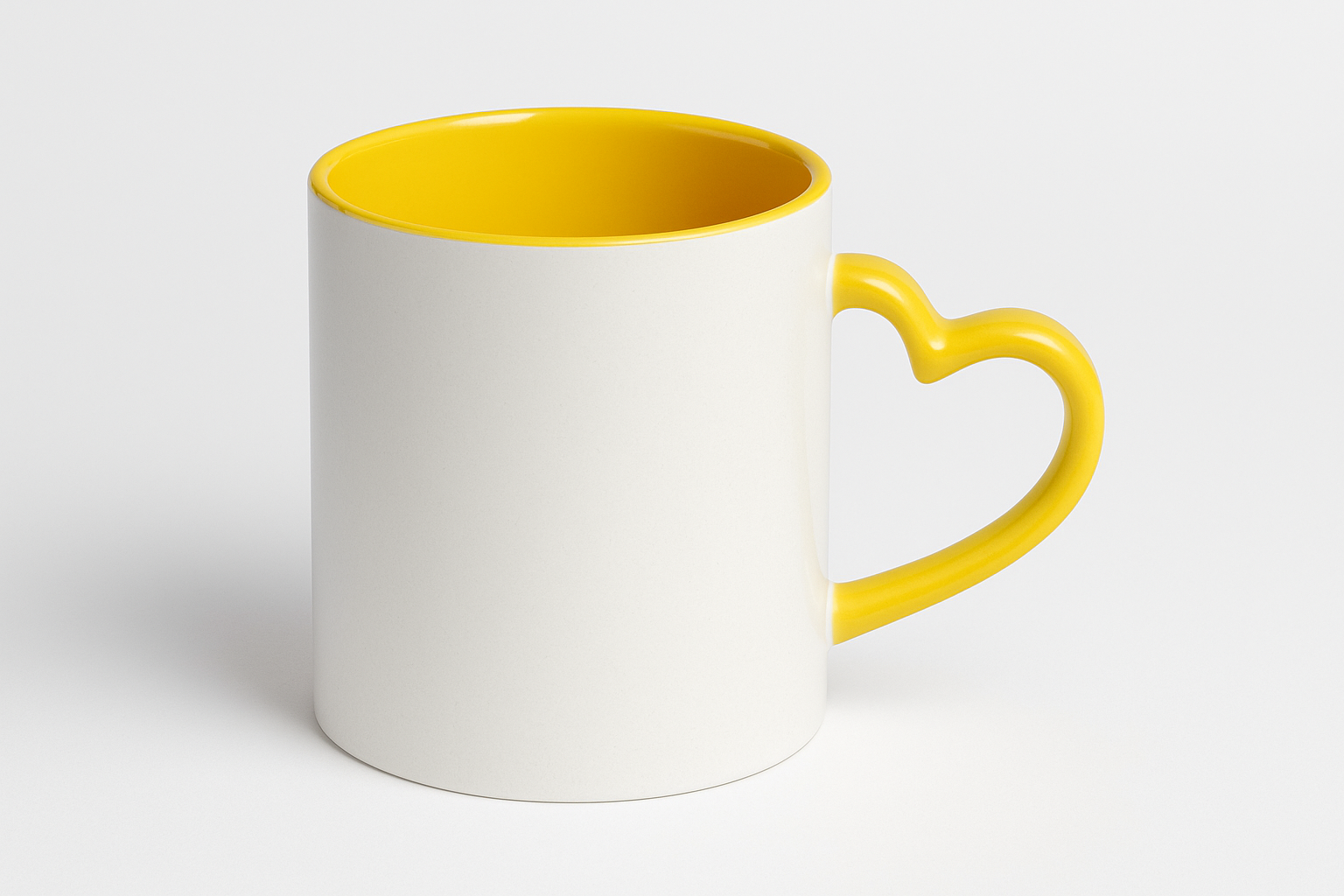 inside yellow out side white heart handle shape ,a handle yellow  sublimation mug