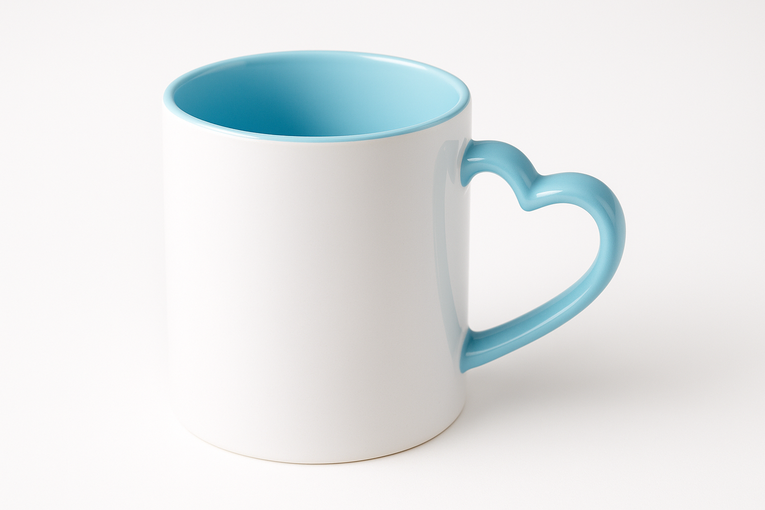 light sky blue inside outside white heart shape handle sky blue sublimation mug