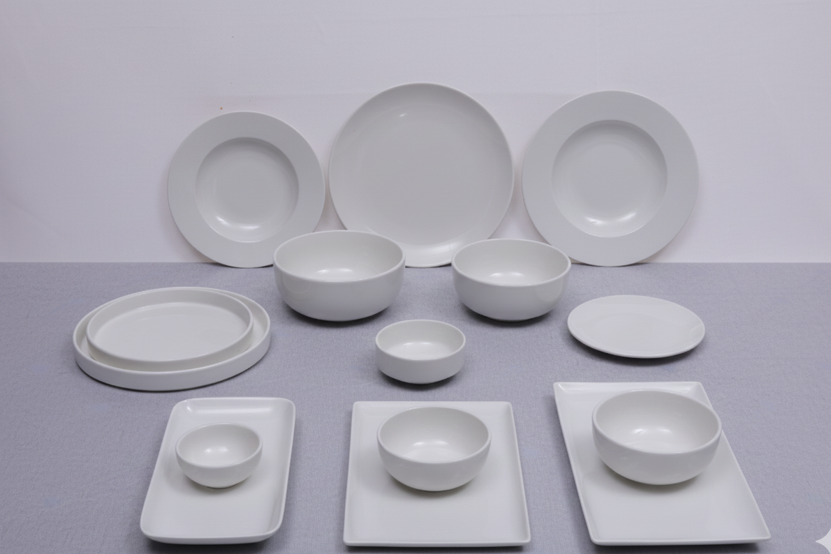15 PCS Plain White Dinner Set