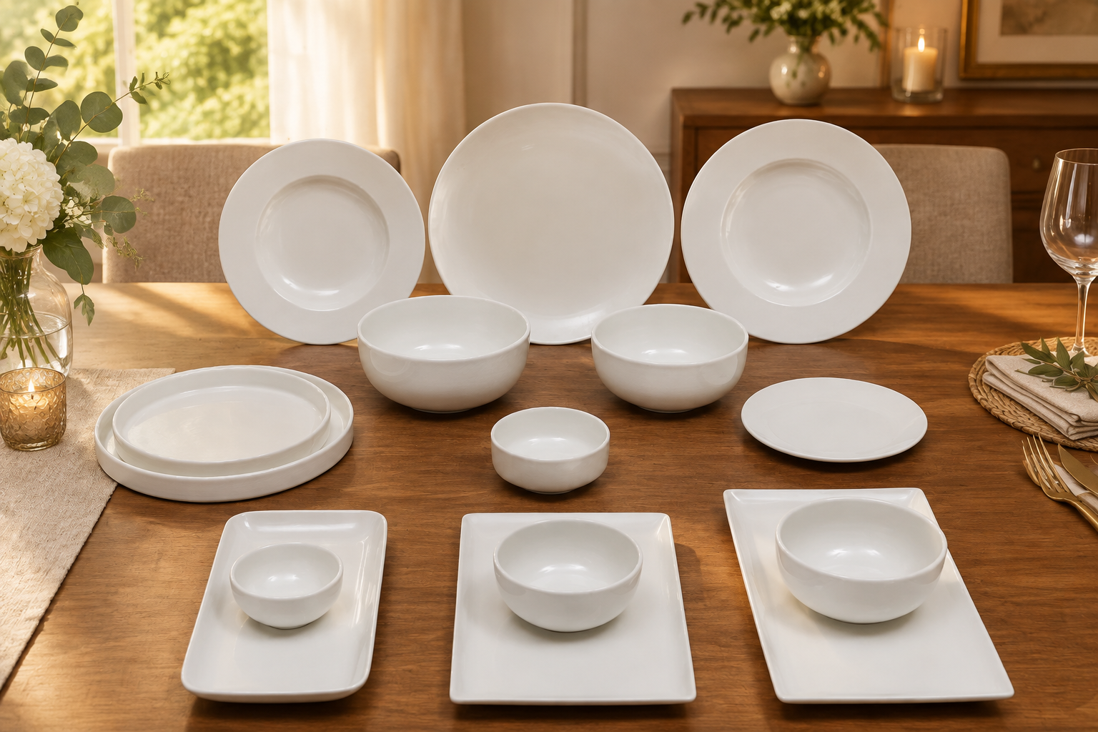 33 PCS Plain White Dinner Set